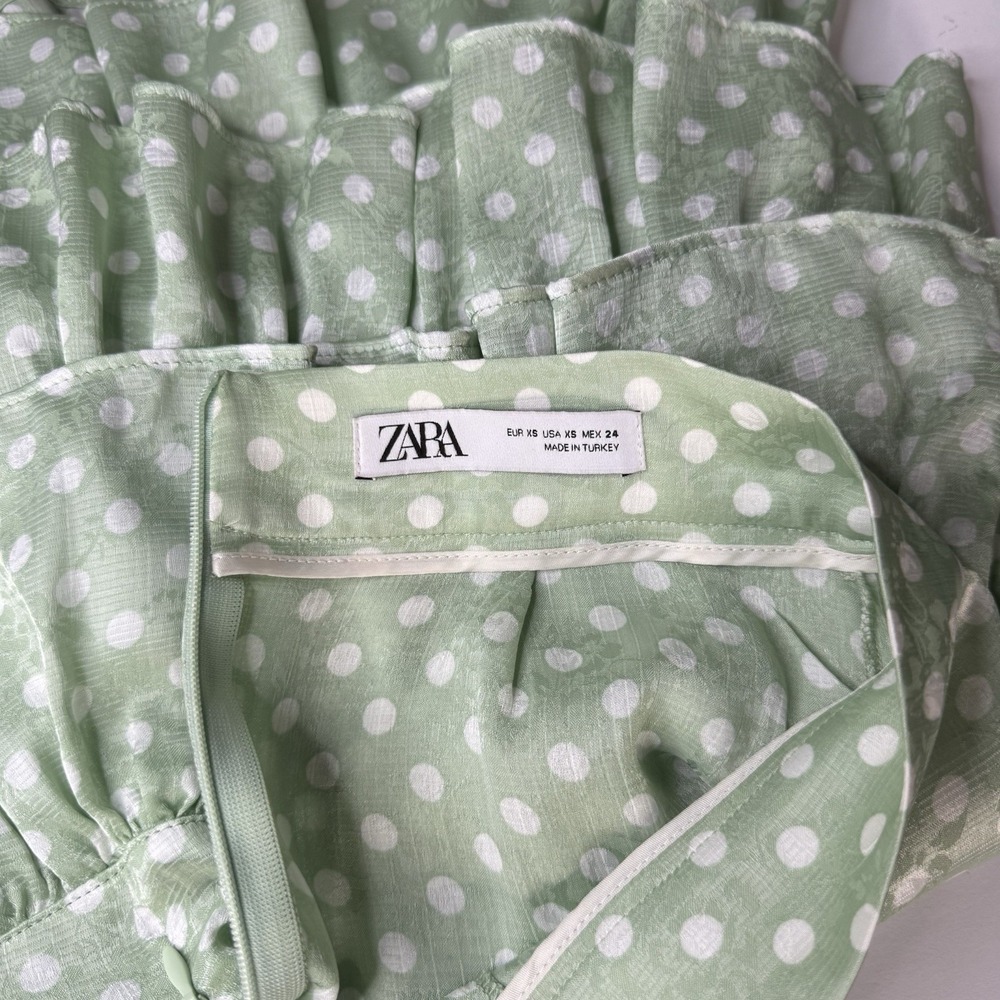 Zara Womens Green Ligth White Hem Mini Skort zip polka dots - Picture 4 of 6